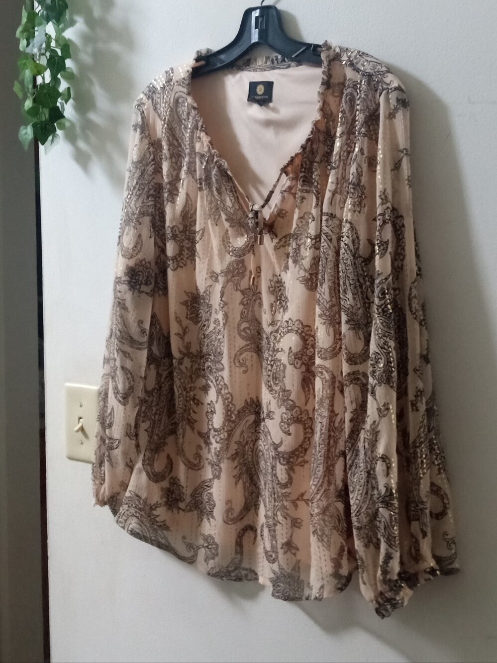 JM Collection Paisley Sheer Peasant Blouse